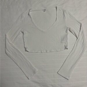 Garage White Ribbed V-Neck Crop Top